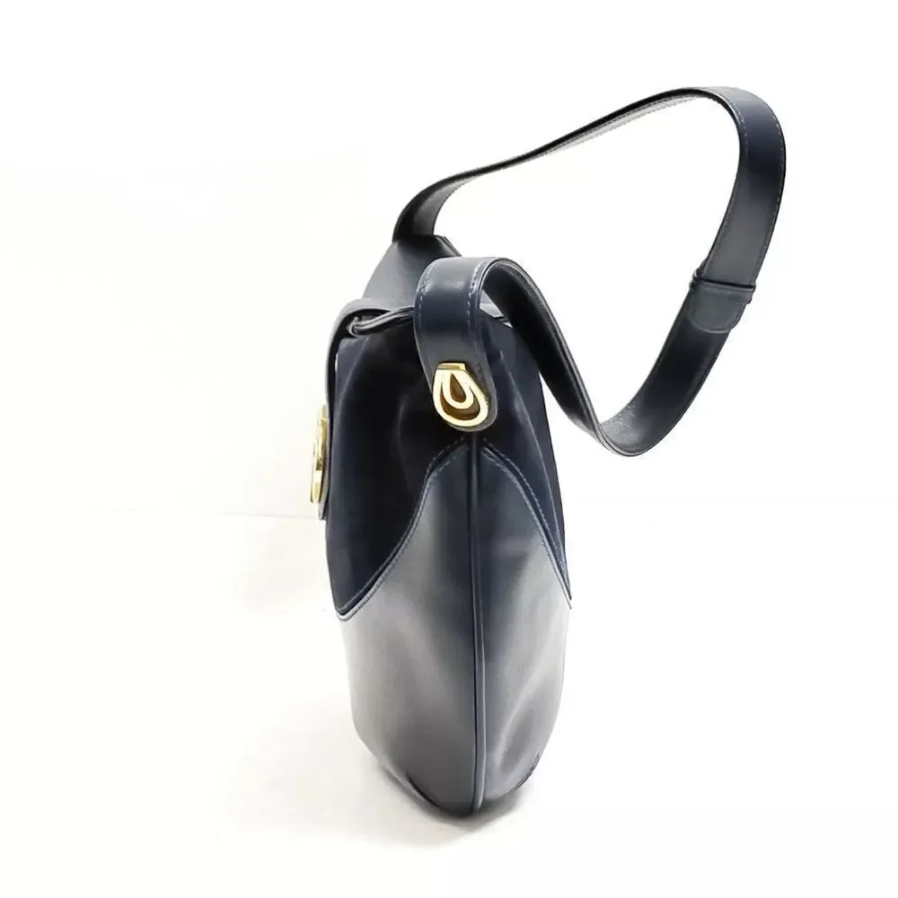 Auth Vintage Gucci Navy Blue Leather Suede Shoulder Bag Preloved Purse Old Gucci - Picture 2 of 14